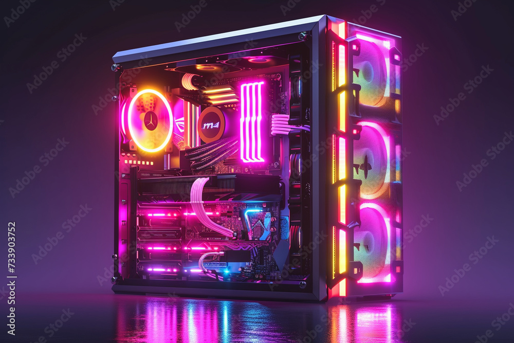A visualization of a gaming PC with multiple storage drives for game libraries, gaming PC concept A visualization of a gaming PC with multiple storage drives for game libraries, gaming PC concept