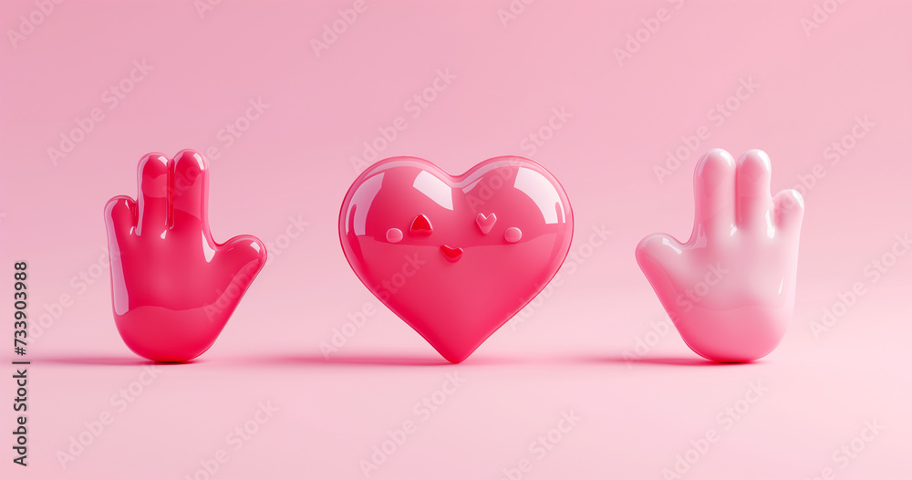 Emoji, hand gestures and iPhone In the style of light pink and red Minimal but romantic Playful machines valentine new concept
