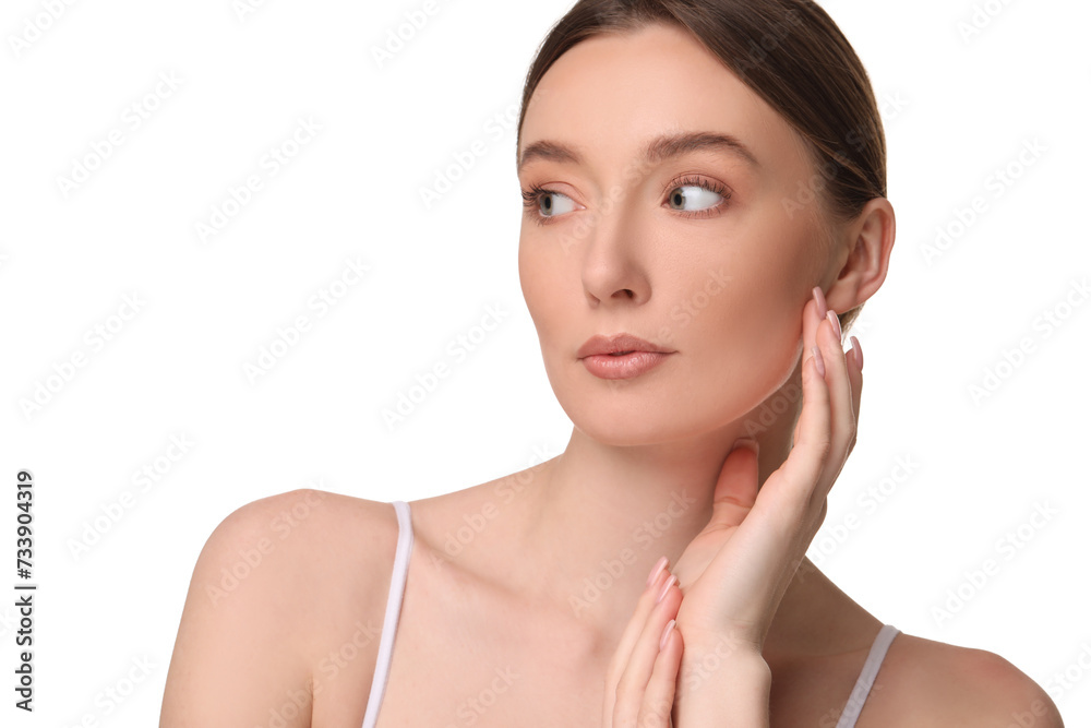 Beautiful woman with healthy skin on white background Beautiful woman with healthy skin on white background