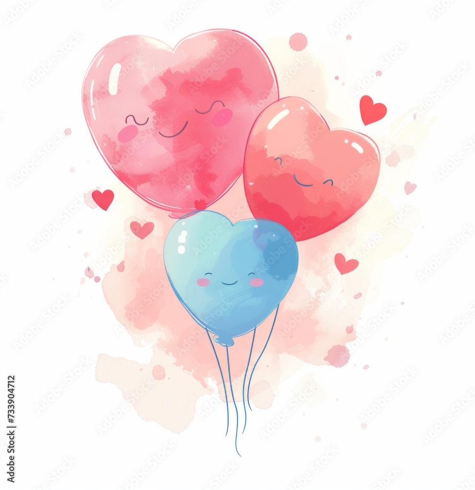 Artistic cute watercolor illustration about love heart-shaped balloon for Valentine's Day. Love concept postcard. Artistic cute watercolor illustration about love heart-shaped balloon for Valentine's Day. Love concept postcard.