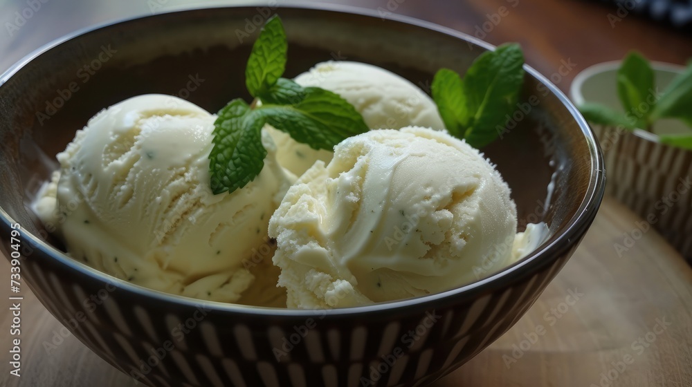 Homemade Organic Vanilla Ice Cream with Mint Homemade Organic Vanilla Ice Cream with Mint