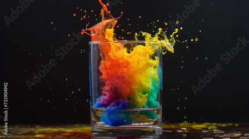 A colorful chemical reaction in a beake
 photo