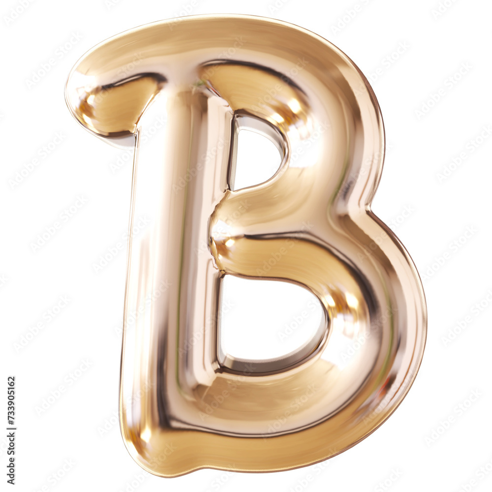 Bubble letter B font golden luxury 3d render Bubble letter B font golden luxury 3d render