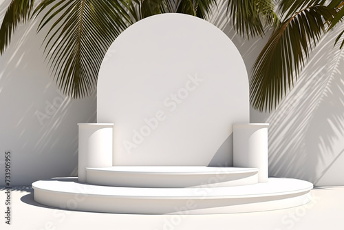 Podium Product Display Presentation with Sandstone and Plants