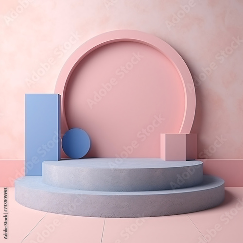 3D Pastel Podium Decoration with Geometric Elements