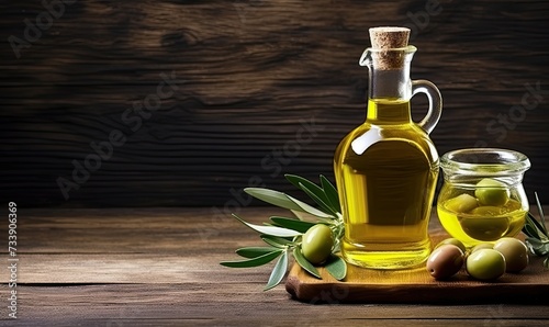 A Bottle of Olive Oil Next to Fresh, Green Olives