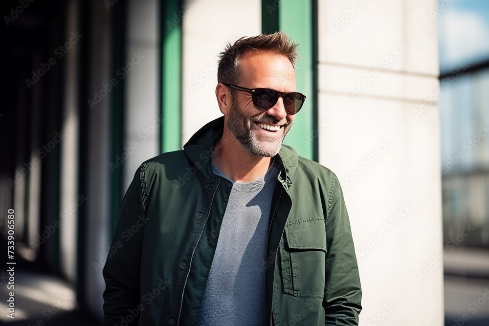 Portrait of a smiling man in sunglasses on a city street. Portrait of a smiling man in sunglasses on a city street.