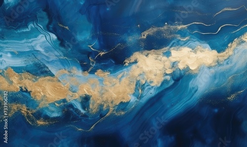 An Ethereal Dance of Blue and Gold Brushstrokes