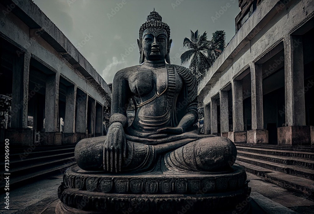 Giant seated Buddha  in Colombo. Generative AI - obrazy, fototapety, plakaty 