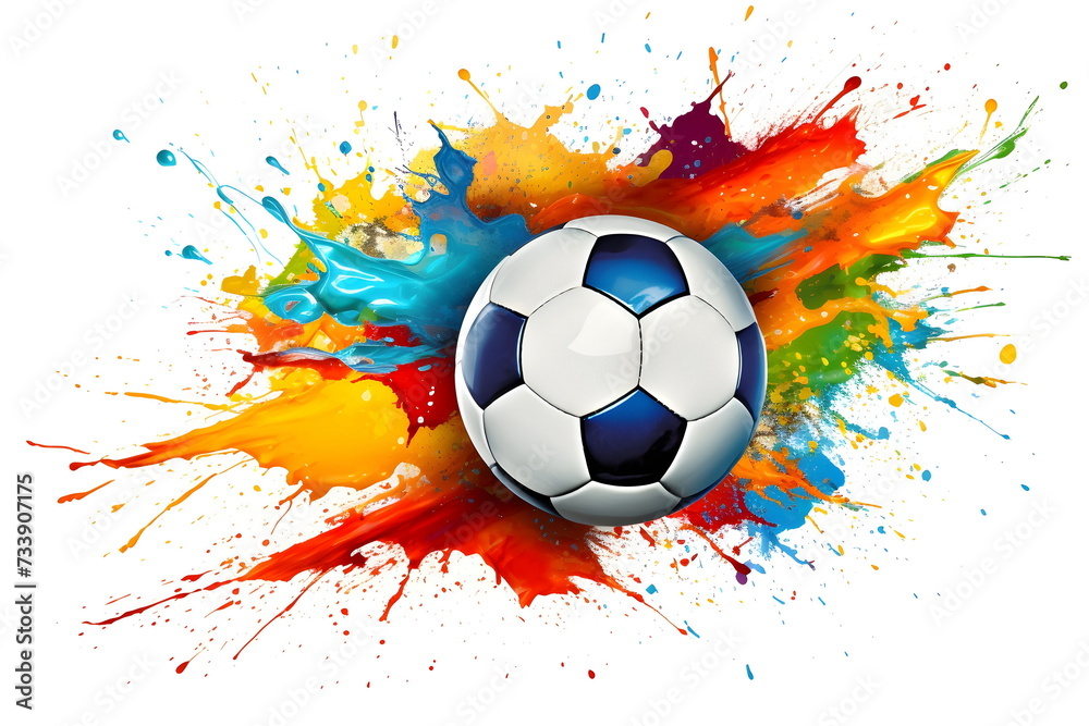 soccer ball splash with colors isolated on white background