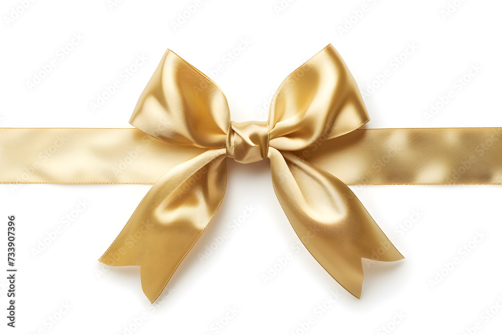 Gold bow for Christmas and birthday present banner isolated on white background Gold bow for Christmas and birthday present banner isolated on white background