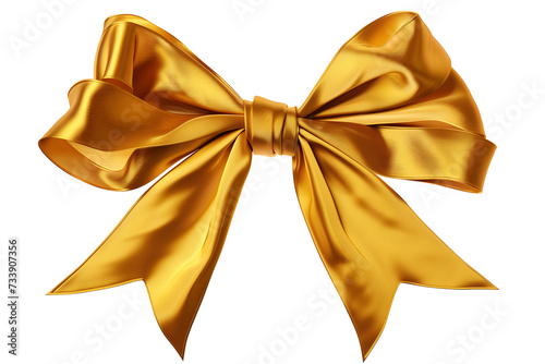 Gold bow for Christmas and birthday present banner isolated on white background