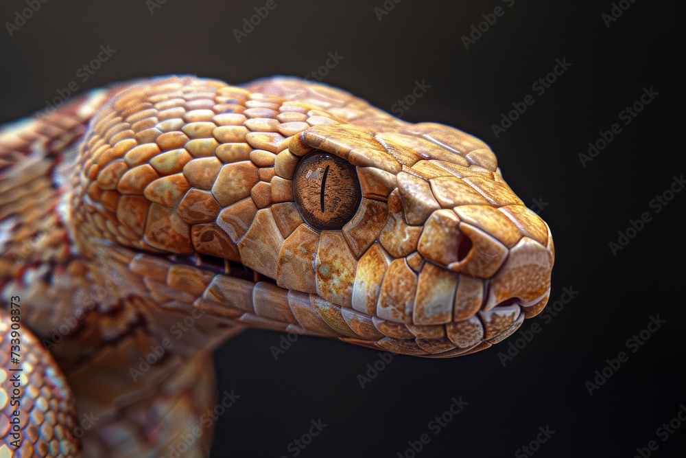 Snake profile portrait on black background - generative ai Snake profile portrait on black background - generative ai