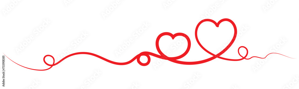 Calligraphic heart shape banner. Line art ribbon. Valentine's Day border on isolated background. vector file.