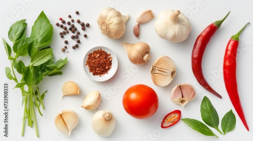 Set of Asian spices on white background. ingredients for tom yum soup