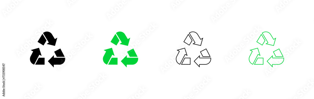 Recycling icons set. Silhouette, flat and linear style. Vector icons Recycling icons set. Silhouette, flat and linear style. Vector icons