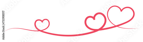 Valentine's Day border with continuous line and heart shape on transparent background. Pink love illustration for Valentine's Day or Mother's Day. vector illustration