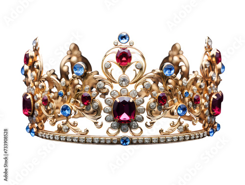 Gold Crown Adorned with Magical Gems, isolated on a transparent or white background