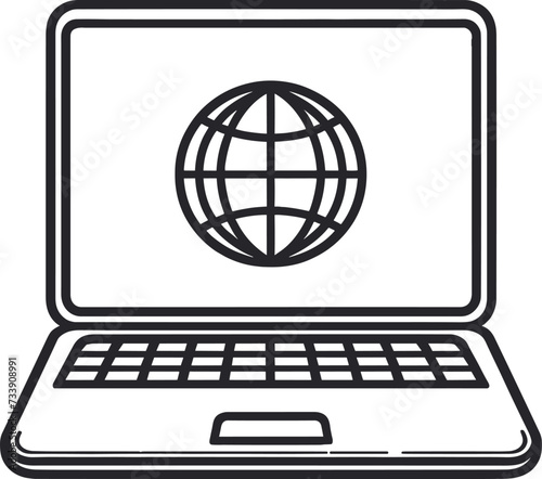 Outline vector laptop showing world icon generated by Ai