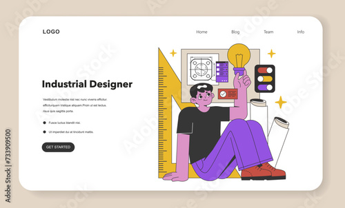 Innovative Industrial Designer Conceptualizing Products. A visionary thinker sketches new inventions, blending practicality with creative design. Flat vector illustration.