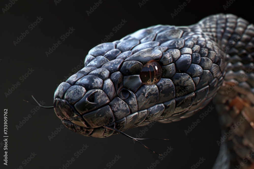 Snake profile portrait on black background - generative ai Snake profile portrait on black background - generative ai