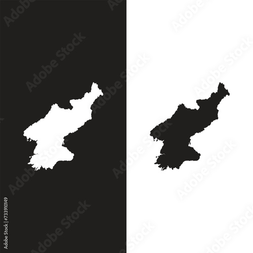 North Korea vector map outline, line, linear. North Korea black map on white background. North Korea flag