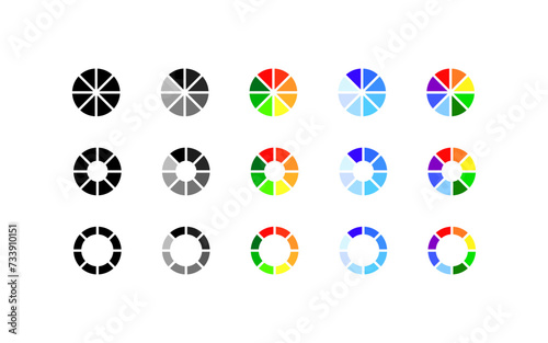 Color palette icons set. Round color palette. Silhouette and flat style. Vector icons