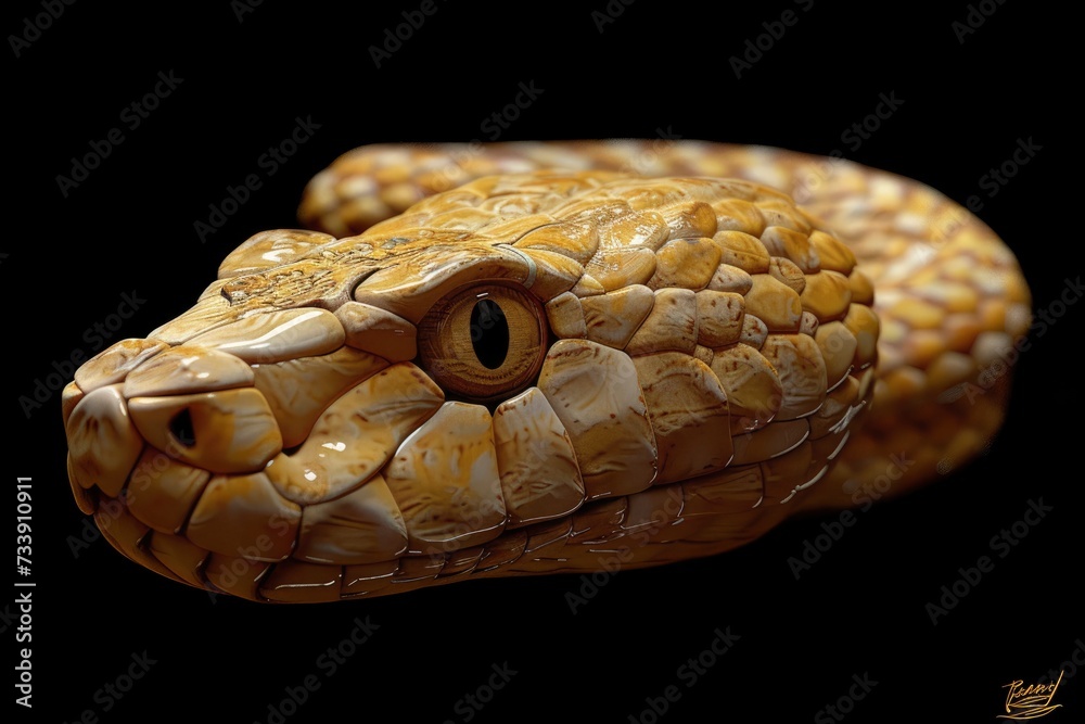 Snake profile portrait on black background - generative ai Snake profile portrait on black background - generative ai