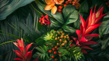 A nature-inspired style with tropical leaves and flowers
