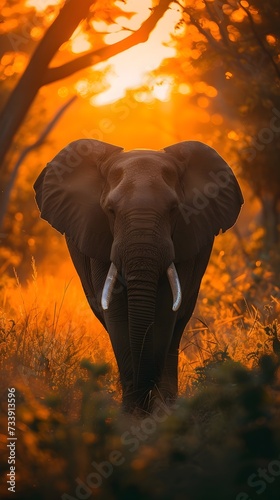 Elephant in the Woods at Sunset
