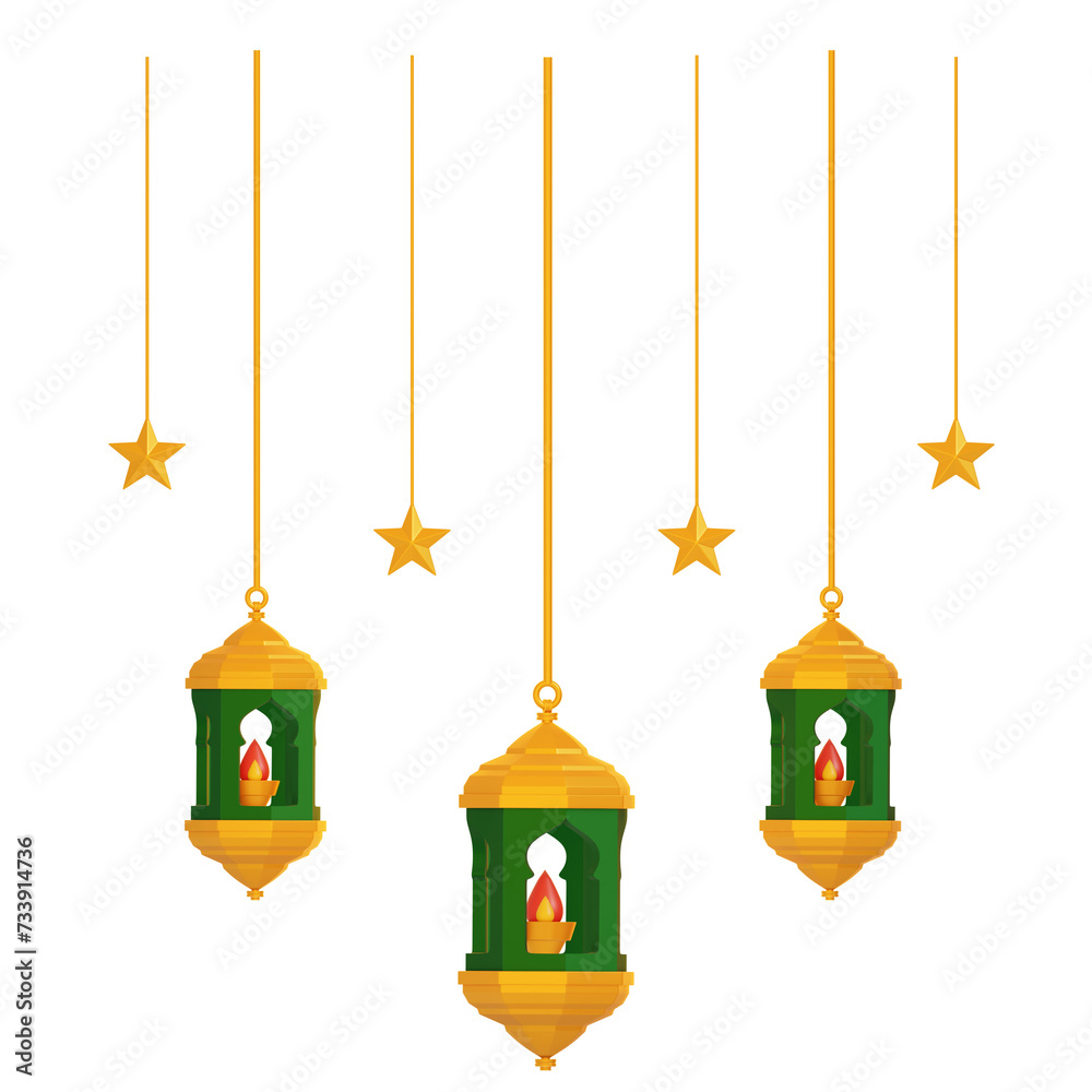 lantern with stars decoration 3D Illustration lantern with stars decoration 3D Illustration