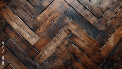 Aged Elegance: Weathered Herringbone Wood Flooring