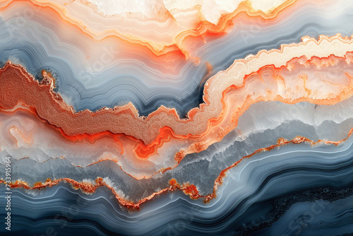 This image showcases the natural beauty of a blue and orange banded agate stone, highlighting its mesmerizing patterns and colors.