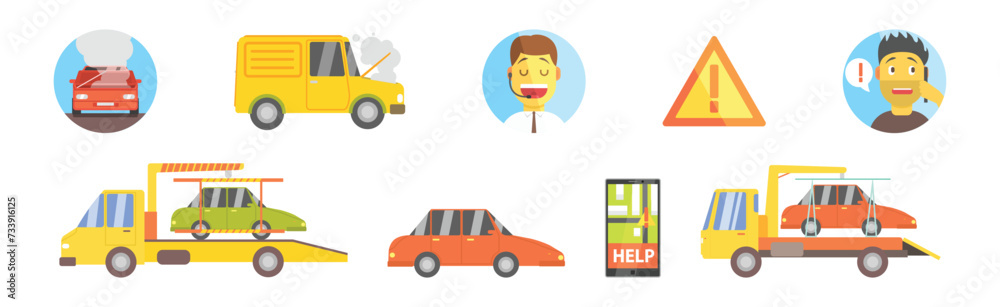 Car Accident on the Road and Emergency Service Vector Set