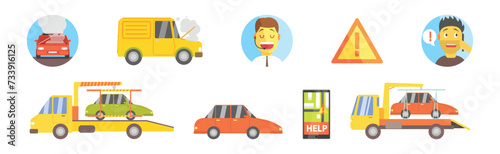 Car Accident on the Road and Emergency Service Vector Set