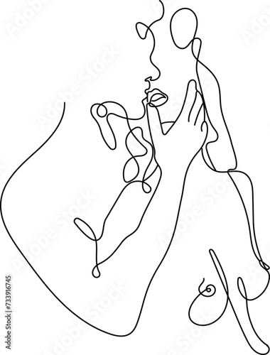 Line art lovers drawing. Outline kiss art, abstract doodle two faces, man woman couple minimal fine line tattoo design. Vector illustration