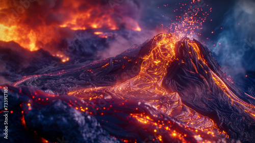 A volcano and a lava. Volcano eruption concept background 