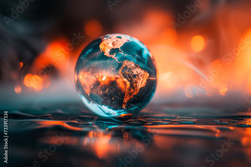 Planet Earth burning  global warming concept. The Urgent Climate Warning 