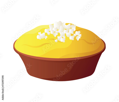 Ukrainian dish of colorful set. This charming depiction of a tasty traditional dish, showcase a banosh, presented against a clean white backdrop. Vector illustration.