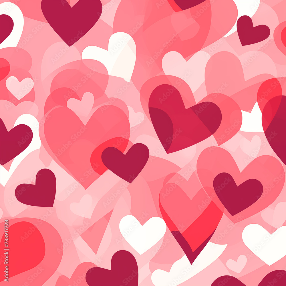 seamless pattern two hearts hugging each other on a pink background, red hearts, they are in love, heart eyes, Vector illustration, digital medium, contemporary era, flat colors, primarily shades of r