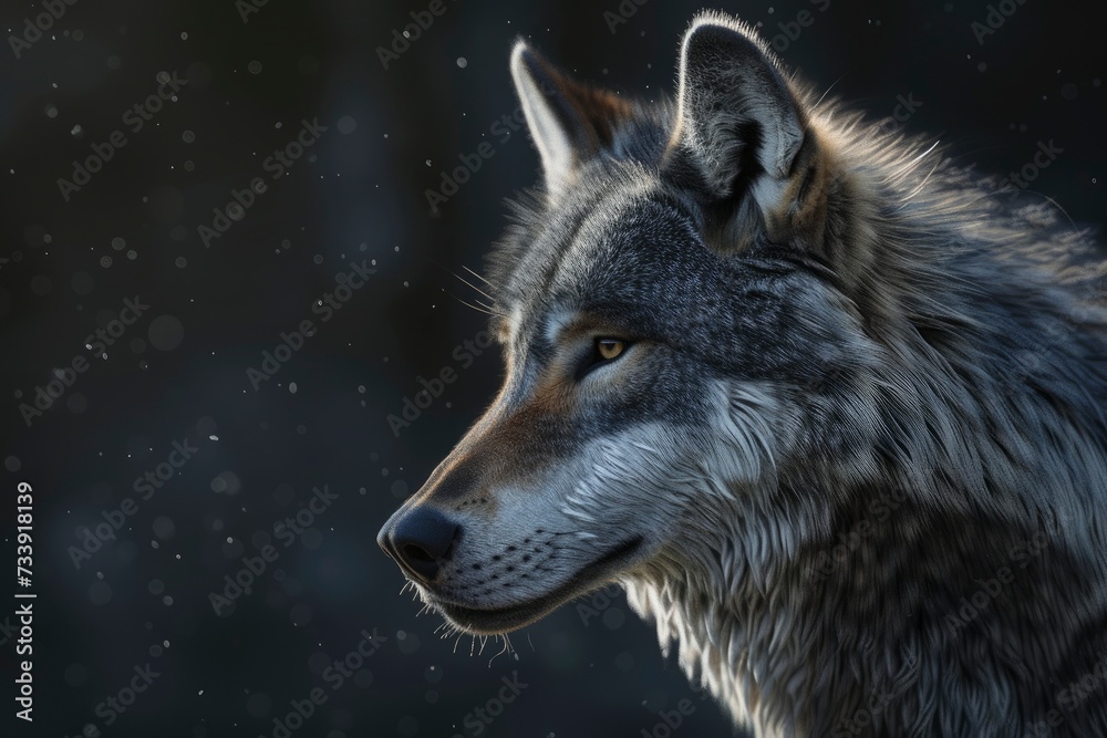 Wolf profile portrait on black background - generative ai