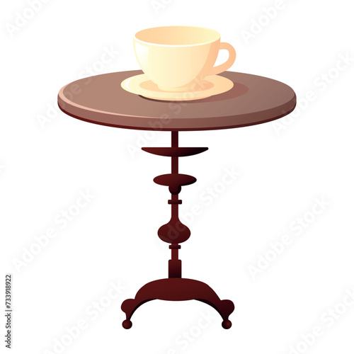 Antique furniture of colorful set. An old-fashioned table is brought to life with intricate design details and charming cartoon elements set against a pristine white backdrop. Vector illustration.