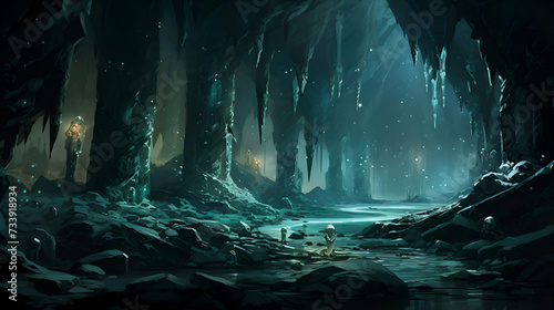 Fantasy alien cave. 3D illustration. Fantasy landscape. 3D rendering.