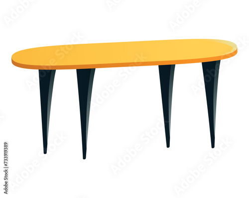 Designer furniture of colorful set. An illustration feature a lavish yellow table, expertly crafted with a touch of whimsy in a cartoon design. Vector illustration.