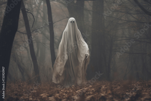 Ghostly Ghost Standing in the Middle of a Forest