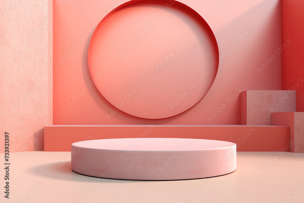 Abstract geometric-shaped round podium for the product. (Generative AI) Abstract geometric-shaped round podium for the product. (Generative AI)