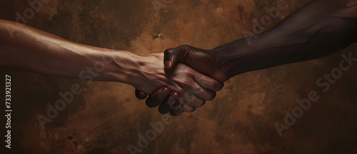 Multiracial people handshake to show each other friendship and respect against racism