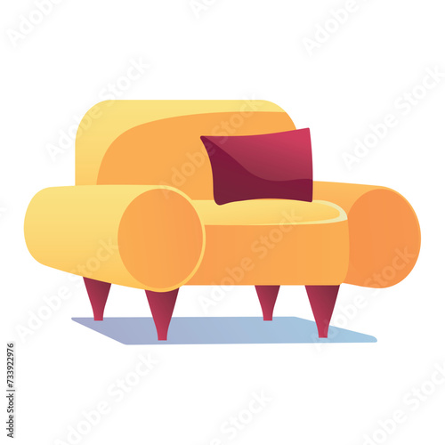 Designer furniture of colorful set. This illustration feature a stunningly designed luxury yellow armchair portrayed against a serene white background. Vector illustration.