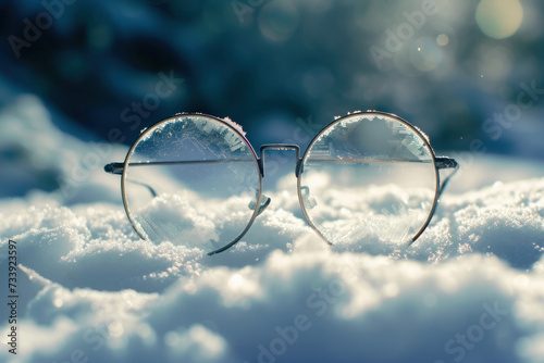 Glasses Resting on Snow-Covered Ground