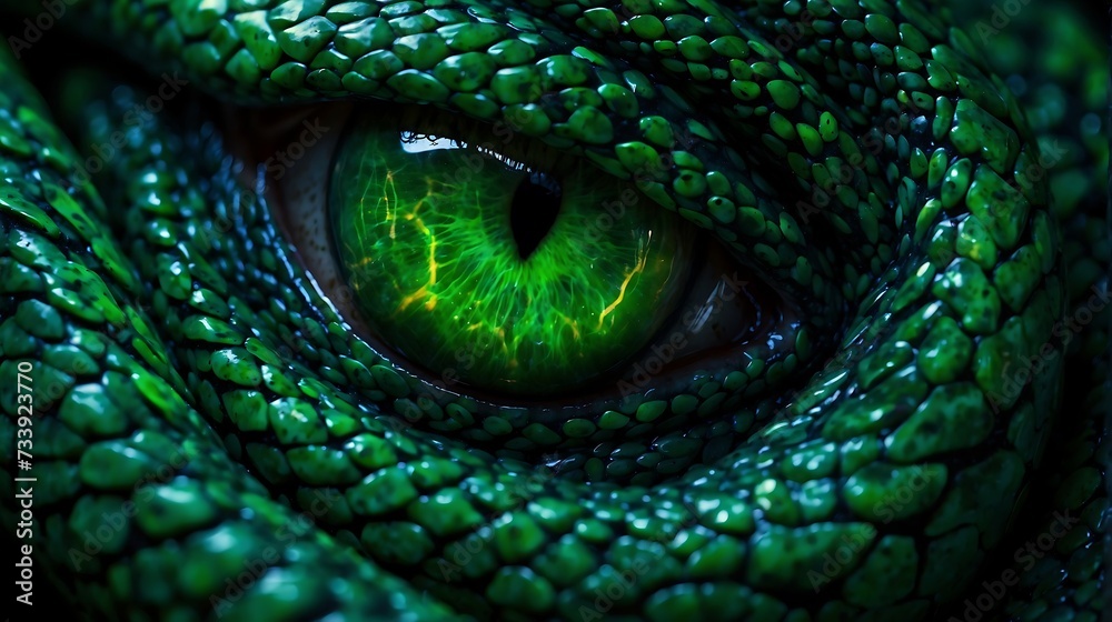 Obraz premium A mesmerizing serpent's gaze, green eyes of a snake